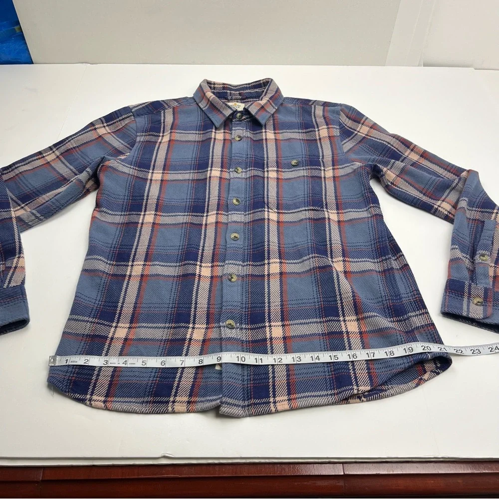 Marine Layer Mens Medium Cole Textured Twill Blue Plaid Long Sleeve Button Shirt